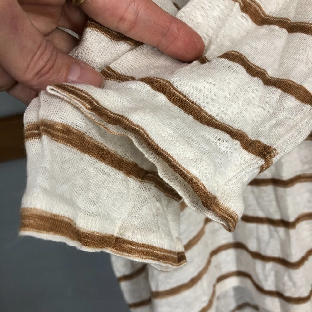 CLUB‎ MONACO 100% Linen Cream Brown Stripe 3/4 Sleeve Oversize Shirt Sz M/L - Picture 8 of 13